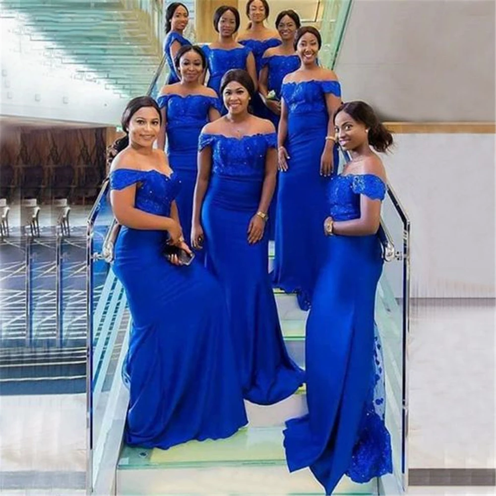 

2022 Royer Blue Off Shoulder Wedding Party Dress Bridemaid Dresses with Lace Beaded Mermaid Women Bridemaid Dress