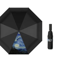 oil painting printing double layer black glue three fold umbrella sunscreen uv protection rainy and rainy umbrella
