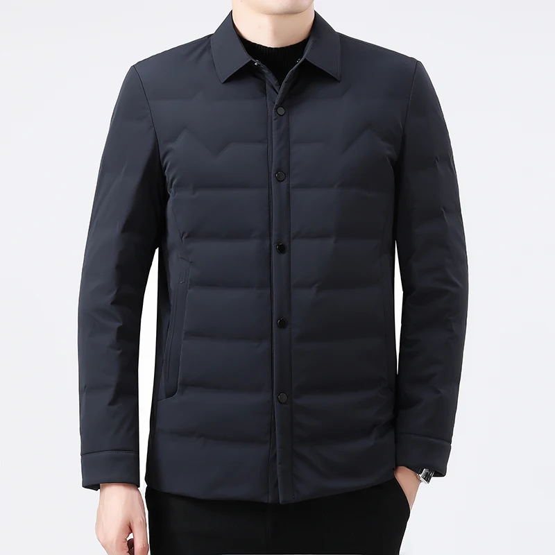 Men Black Gray Blue Puffer Parkas Turn Down Collar Puff Basic Coats Lightweight Thernal Daily Padded Outerwear Male Leisure Look