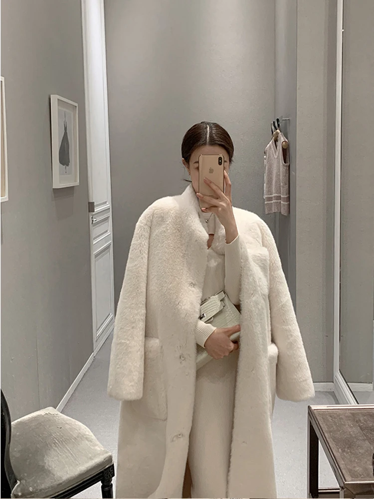 Fur Coat Women's Winter Fashion Imitation Mink Fur Coat Medium Long Thickened Warm Fur Integrated Mink Coat manteau femme hiver