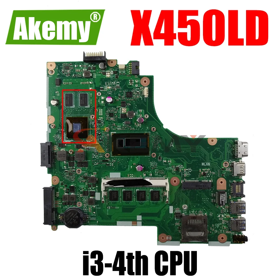 

AKEMY X450LD Laptop Motherboard For ASUS X450LD X450LC X450LB X450L Original Mainboard 4GB-RAM I3-4th GT820M LVDS