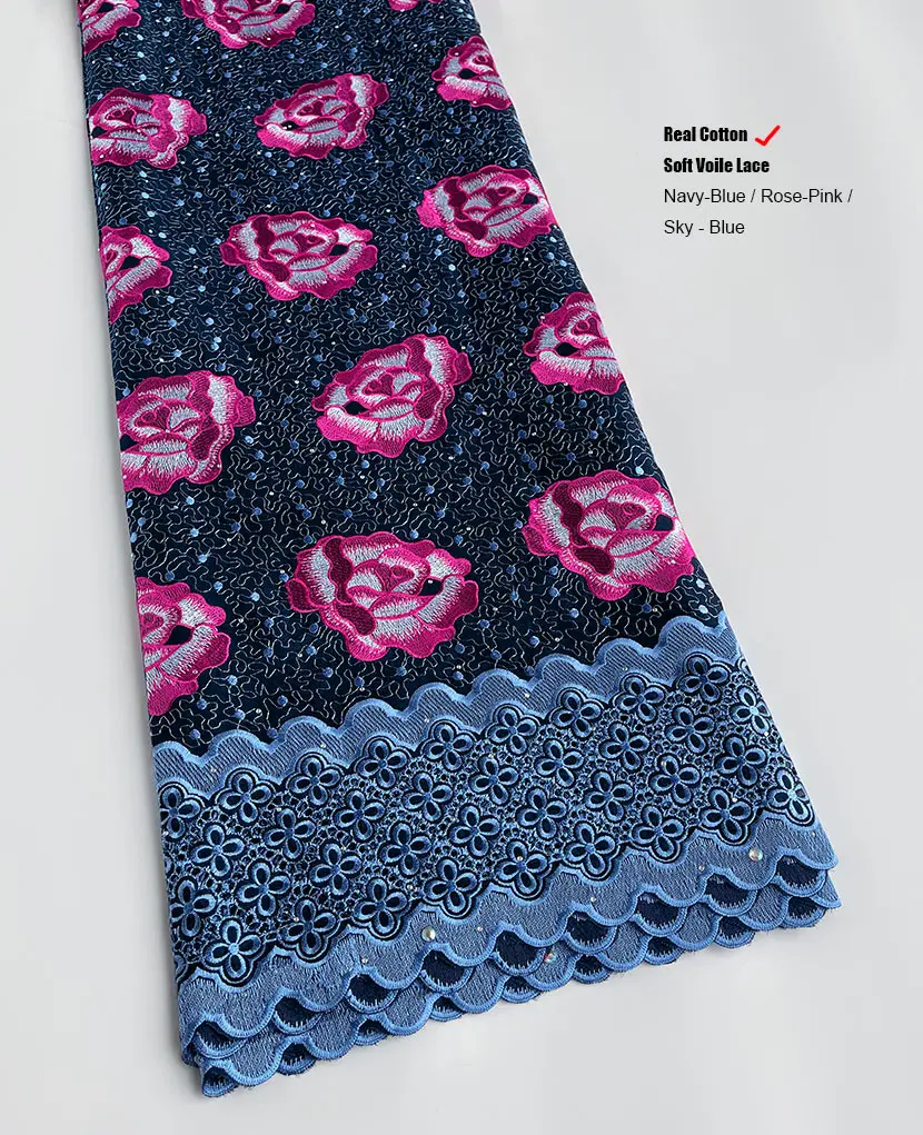 Превосходная мягкая вышитая кружевная вуаль из египетского хлопка