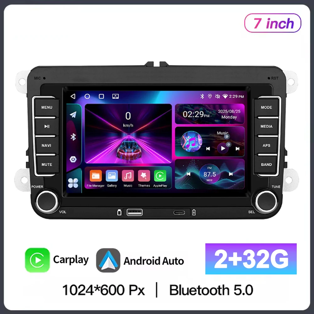 

7-дюймовый Автомобильный Мультимедийный Плеер Double Din С Airplay, CarPlay, Android Auto, Беспроводной Стерео Аудио Для VW, ...