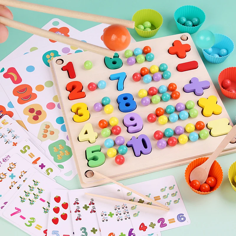 

subbt Montessori Wood Education Toys for Kids Multifunction Clip Beads Digital Matching Game Children Color Cognitive Board Gift