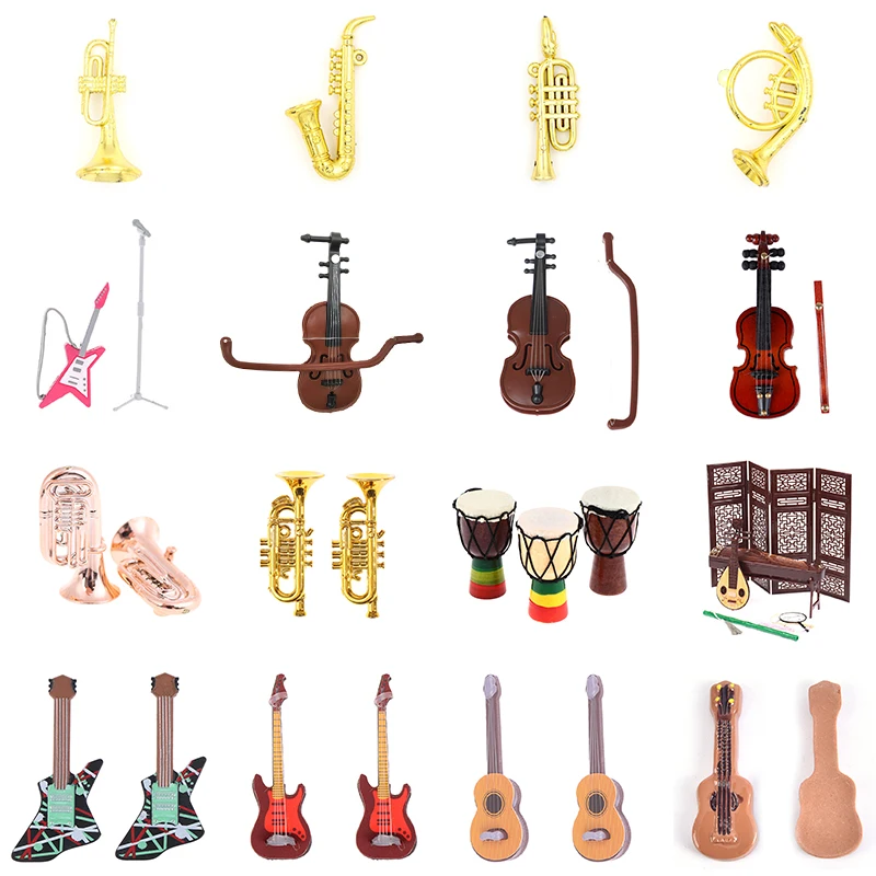 

Dollhouse Miniature Electric Guitar Violin Saxophone Drum Piano Model Musical Instrument Toy Craft Ornament Doll Accessories