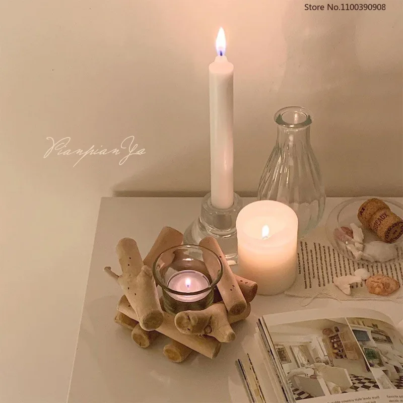 

Nordic Ins Retro Driftwood Candlestick Pastoral Style Creative Minimalist Home Soft Furnishings Modern Table Decor Ljusstake A