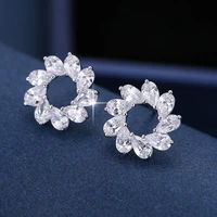 uilz silver color flowers full mirco paved micro zirconia for women bridal dress wedding everyday stud earring fashion jewelry