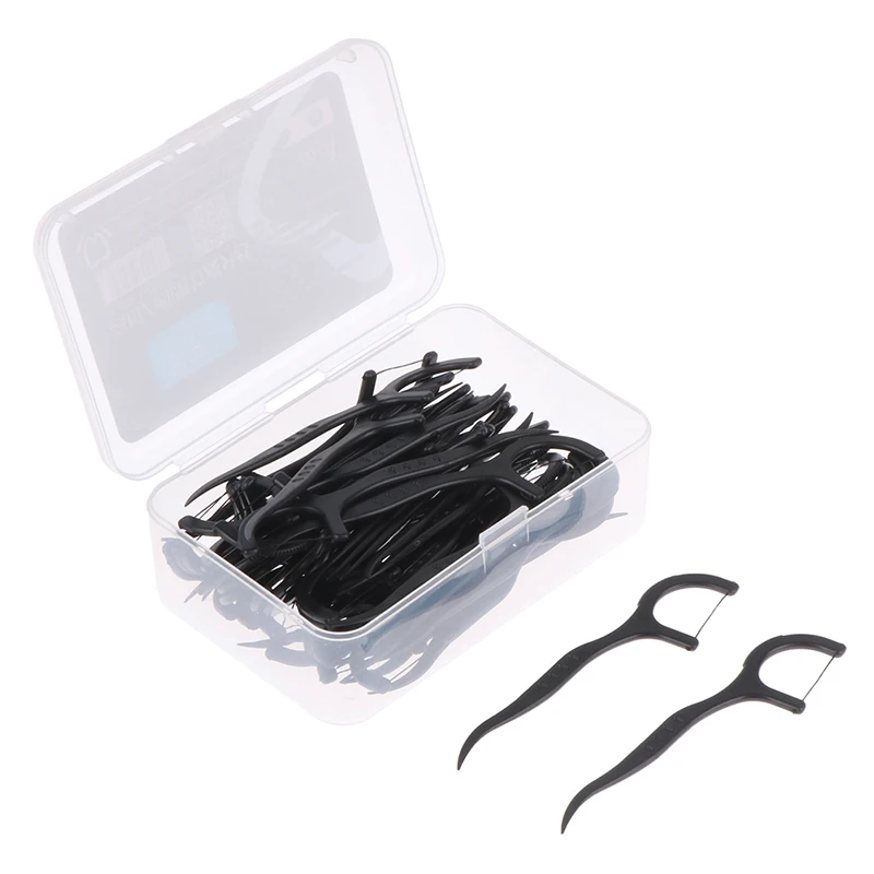 

50Pcs/Box Dental Cleaning Bamboo Charcoal Dental Floss Picks Interdental Brush For Teeth Care Toothpicks