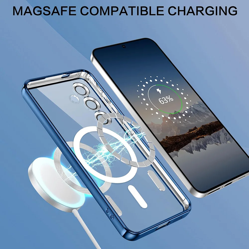 Фото Роскошный магнитный чехол Magsafe для Samsung Galaxy S25 Edge S24 S23 S21 FE Plus с ультра блестящим покрытием, силиконовый чехол, прозрачный мягкий №3