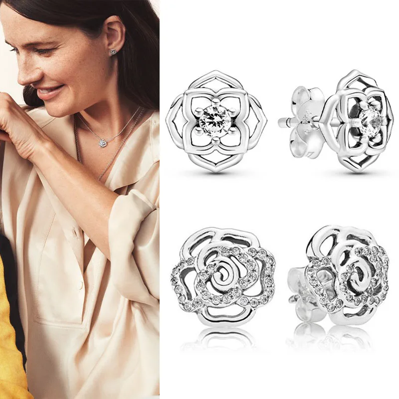 

Original 925 серьги Silver Pan Earrings Shiny Rose Pan Earrings For Women Wedding Gift Fashion Jewelry