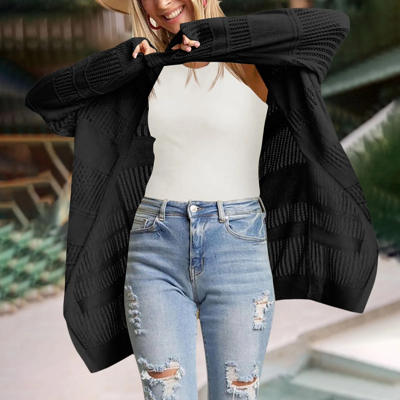 Женские летние легкие кардиганы вязаный свободный свитер в стиле бохо с открытой