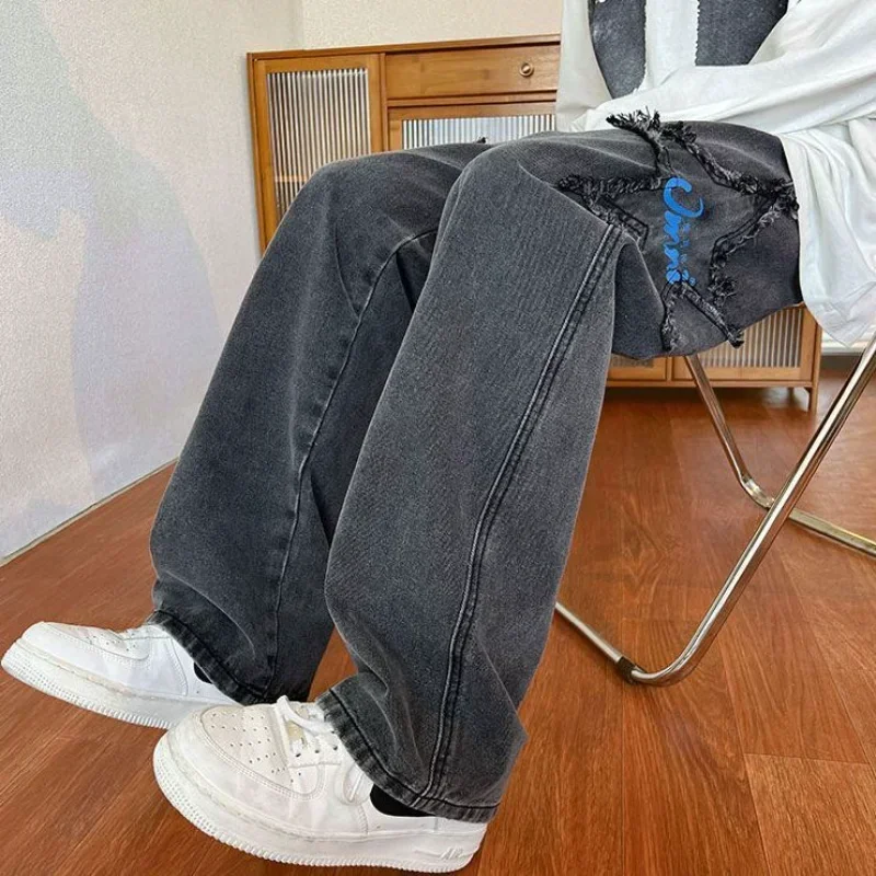 Джинсы мужские прямые со звездами дешевые ковбойские брюки одежда в Корейском