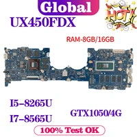 mainboard for asus zenbook pro 14 ux480 ux450fd ux450fdx ux450fda ux450f laptop motherboard i5 8265u i7 8565u gtx1050 8g16g ram