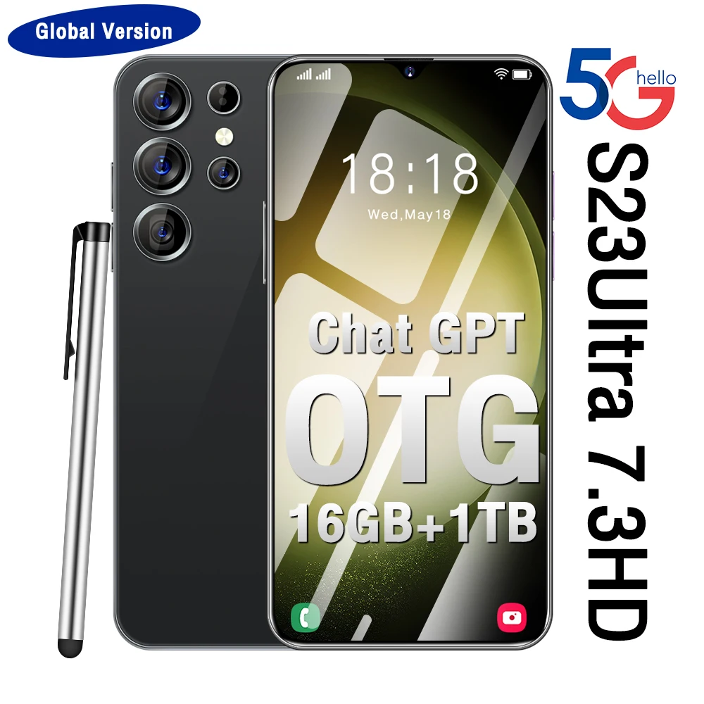 

S23 Ultra Smart Phone 7.3" Full HD screen 4G/5G phone 16TB+1TB memory 7800mAh battery long life global mobile phone