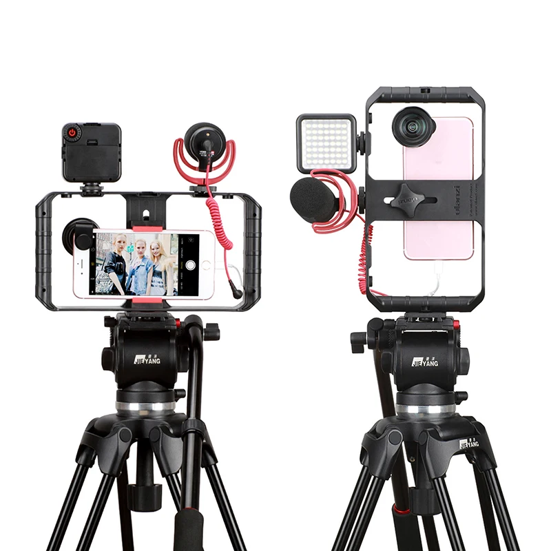 Smartphone Video Rig Recording Cell Phone Stabilizer Tripod Holder Compatible with iPhone and Smart Phones