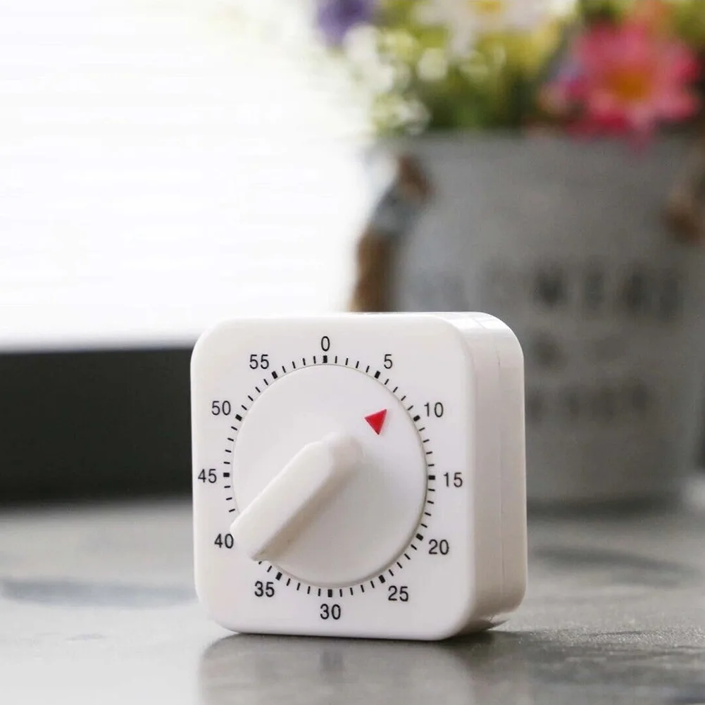 

60 Minutes Kitchen Timer Count Down Alarm Reminder White Square Mechanical Timer For Kitchen Home Cooking Baking Tools