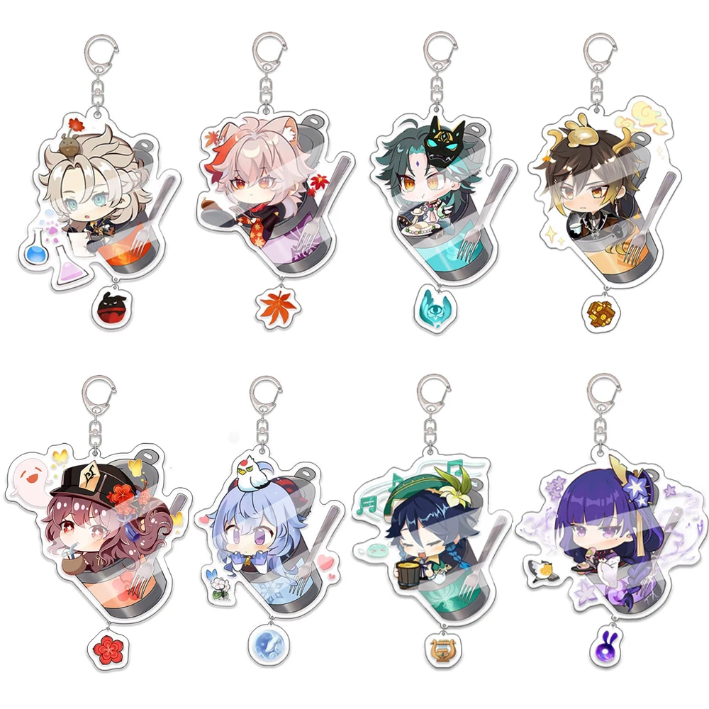 

Genshin Impact Hutao Xiao Keqing Kaedehara Kazuha Albedo Keychain Cartoon Cosplay Ice Cream Pendant Keychain Cosplay Accessories