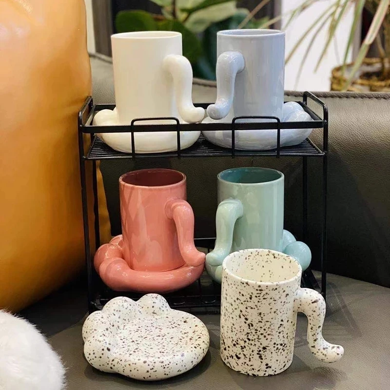 Керамическая кофейная чашка в скандинавском стиле с изображением кота