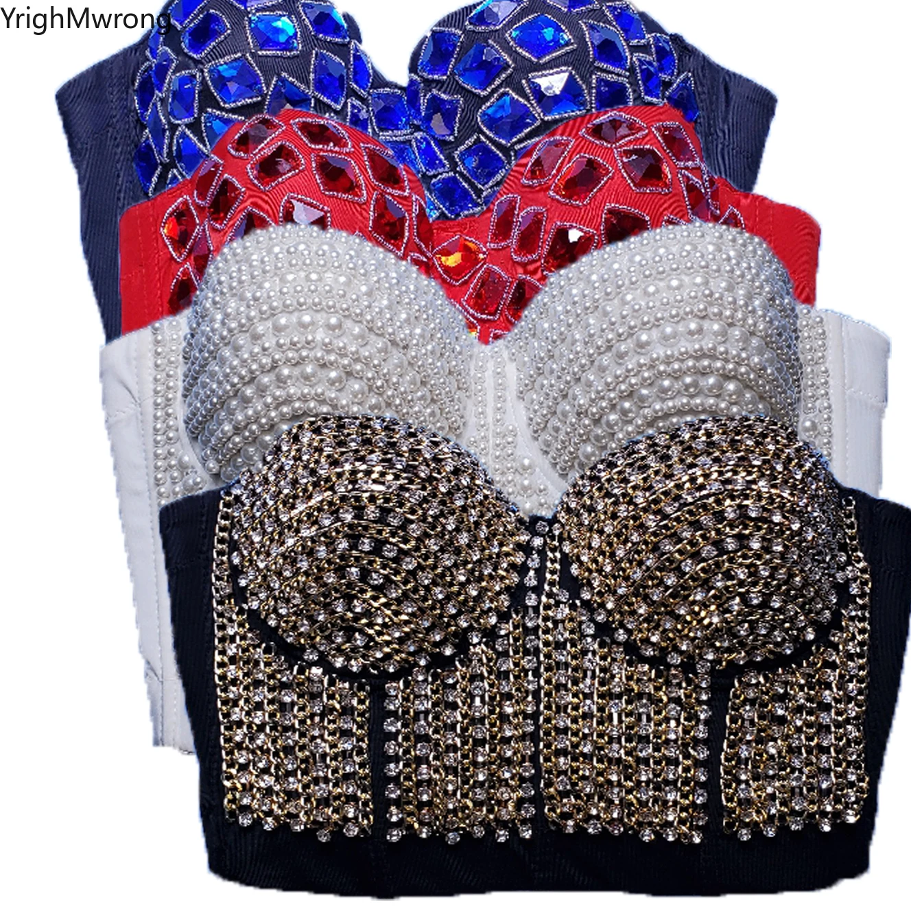 

Готический жемчуг со стразами, бриллиантовая цепочка, с заклепками, короткий топ, Бюстье для диджея, аксессуары для бальных клубов, сексуальный бюстгальтер пуш-ап