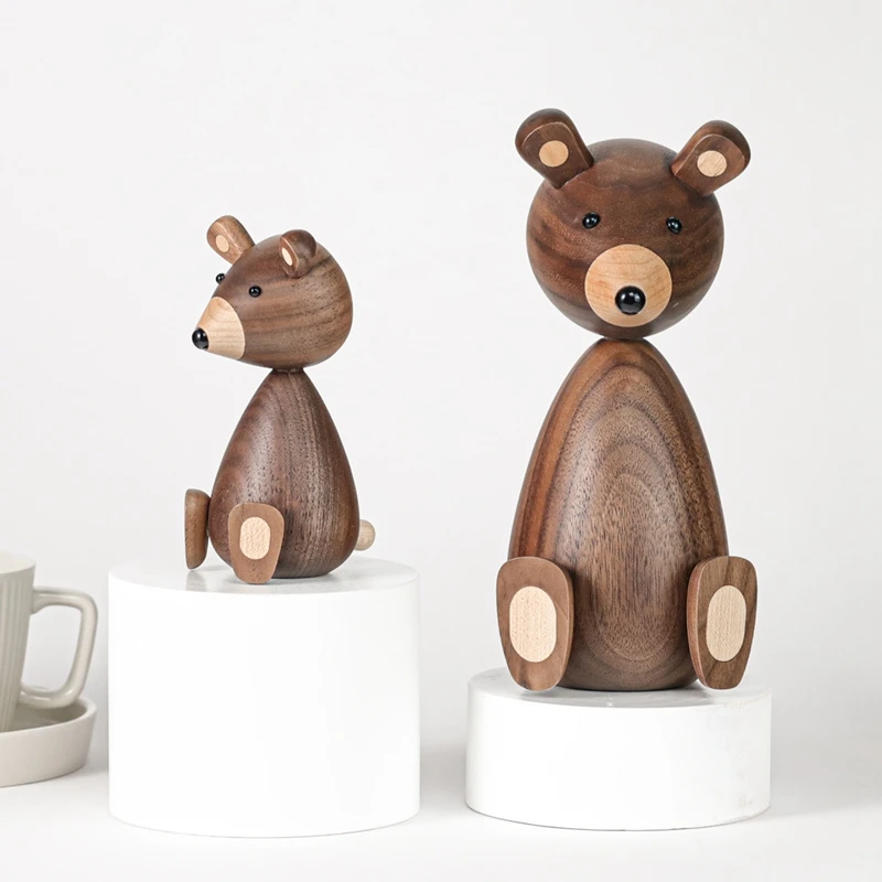

Wooden Brown Bear Figurines Nordic Fashion Designs Wood Carving Dolls Animal Crafts Gifts Home Decoration Accessories