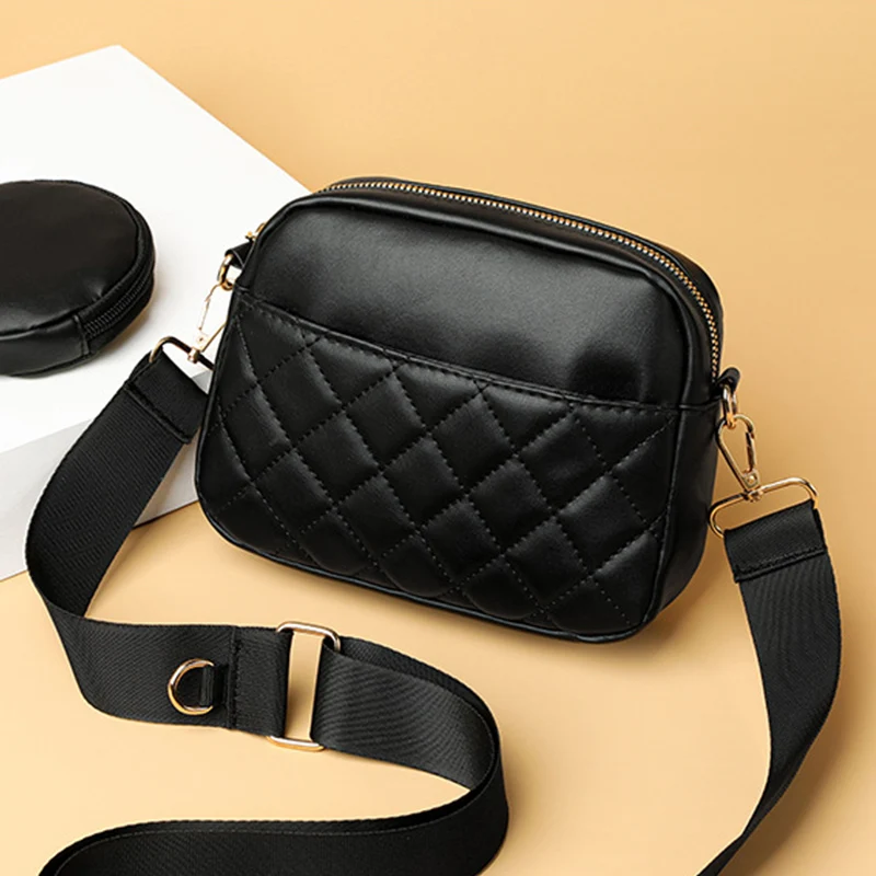 

Fashion Embroidery Thread Shoulder Bag For Women PU Leather Crossbody Bag Trendy Small Square Bag 2pcs Combination Bags