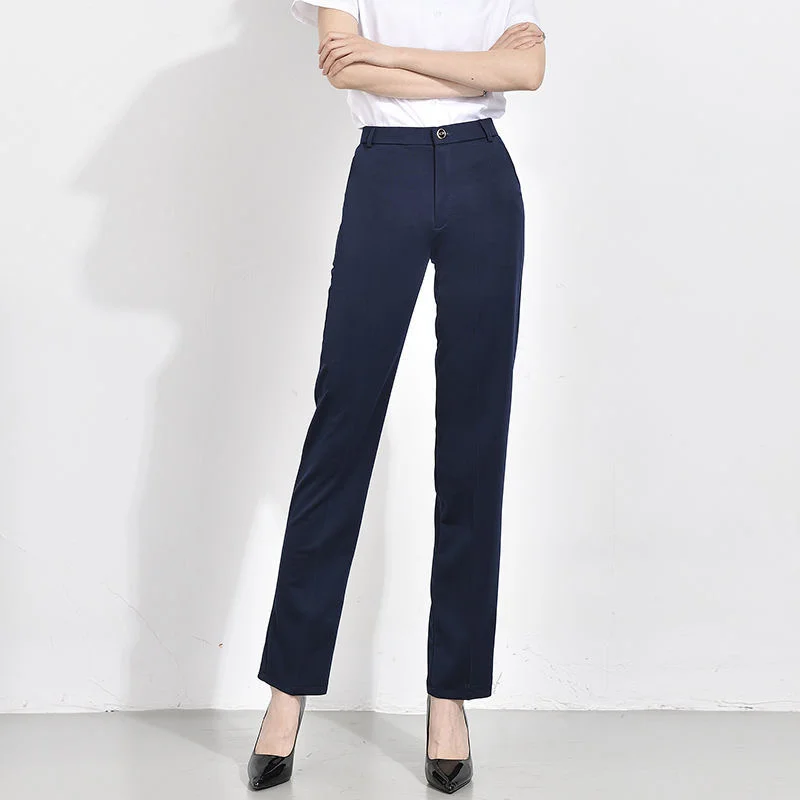 

New Formal Women's High Waist Straight Suit Pants Classic Plus Size 26-35 Work Wear Slim Black/Navy Trousers OL Stretch Pants