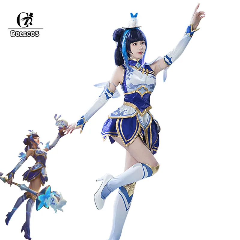 

ROLECOS Game LOL Lux Cosplay Costume LOL Lux Cosplay Costume Sexy Women Blue Dress Halloween Uniform Stocking Full Set New Skin