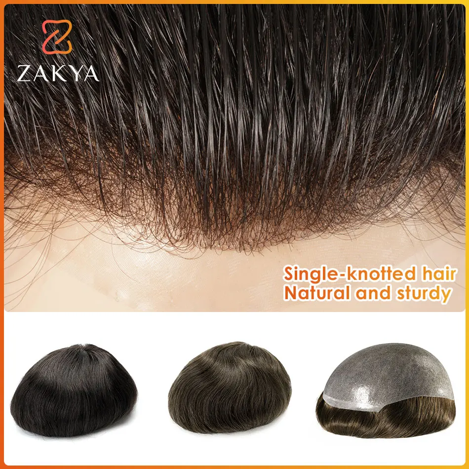 0.12mm PU Single Knot Human Hair Prosthesis Men Toupee Male Wig Men's Capillary Prosthesis Natural 120%Density System For Man