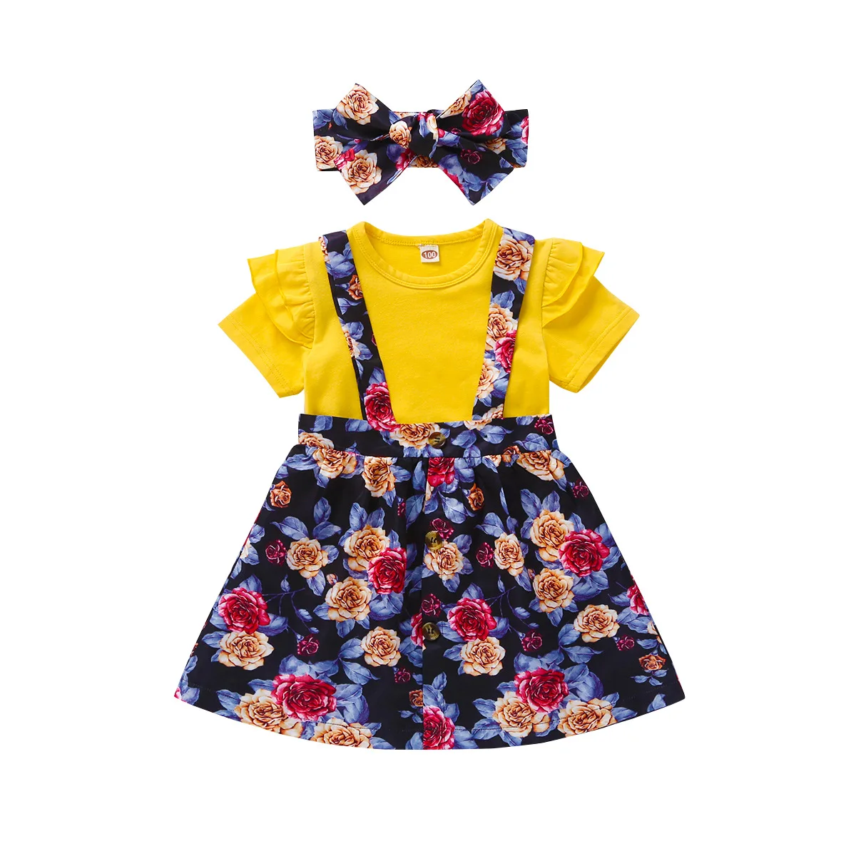

Clothes for Newborns 2022 Summer New Fashion Children Clothing Toddler Girls Ruffled Sleeve Top+Suspender Skirt 2Pcs Outfits Set