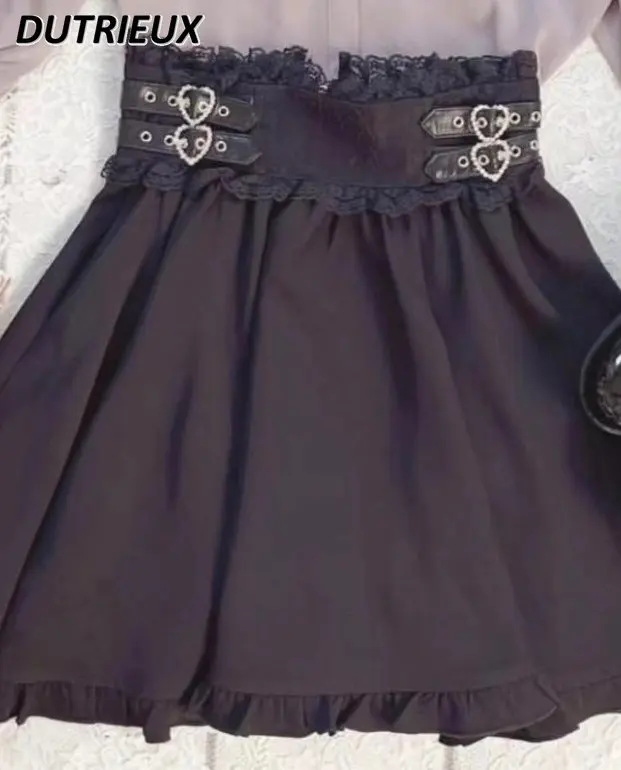 

Lolita Japanese Style Mine Fashion A-Line Skirt for Women's Summer New Heart Bucket Sweet Cute Short Skirt Girl Black Mini Skirt