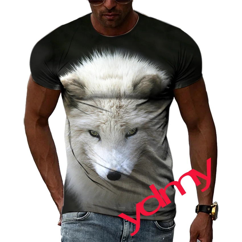 

Tide Fashion Summer Arctic Fox Picture Men's T-shirt Casual Print Tees Hip Hop Personality Round Neck Short Sleev Quick Drying