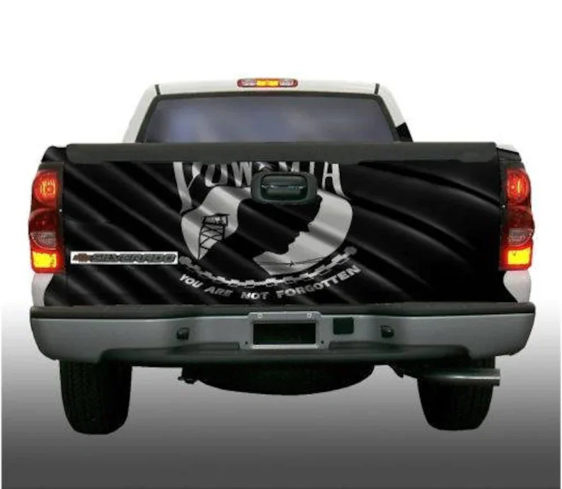 

Black POW MIA memorial flag tailgate wrap vinyl graphic decal