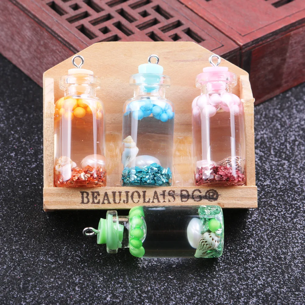 

10pcs Drifting Bottle Pendant Colorful Conch Shell Transparent Glass for Charms Jewelry Making DIY Necklace Earrings Accessories