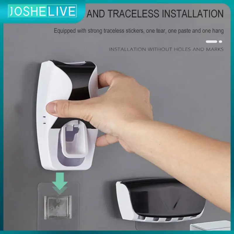 

Sticky Suction Toothbrush Holder Wall Mounted Dustproof Toothpaste Squeezer Set Automatic Toothpaste Dispenser Bathroom
