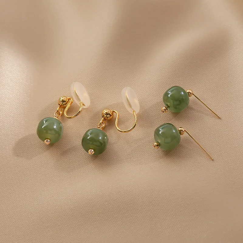 

Minar Vintage Green Color Nature Stone Stud Earrings for Women Ladies Brass Gold Square Stones Statement Earring Casual Jewelry