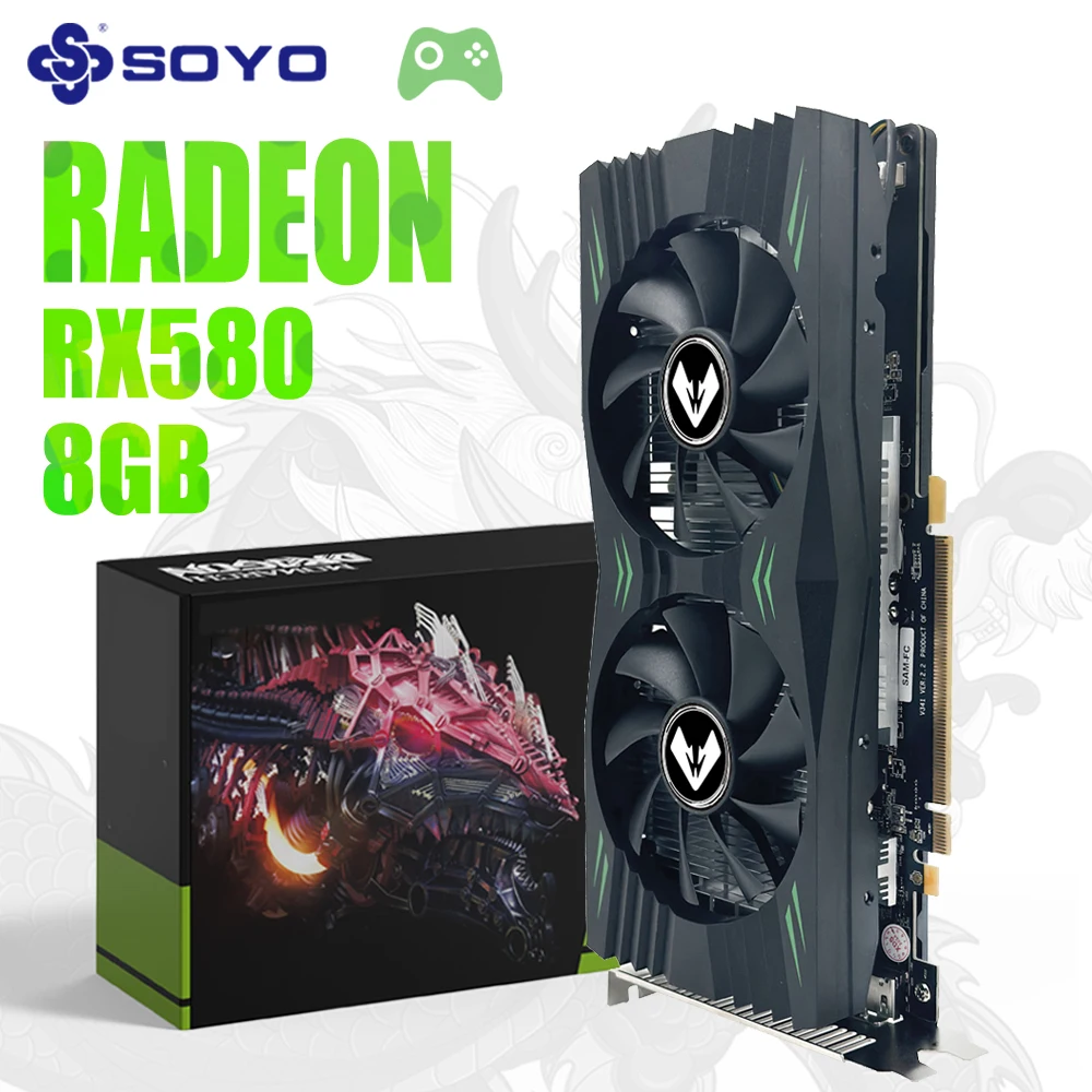 SOYO видеокарта Radeon RX580 8G с памятью GDDR5, игровая видеокарта ...