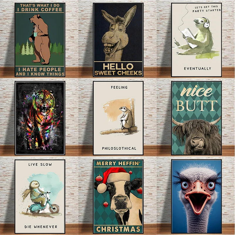 Смешная смайлика лошадь страусика смешная комедия животное картина Настенная