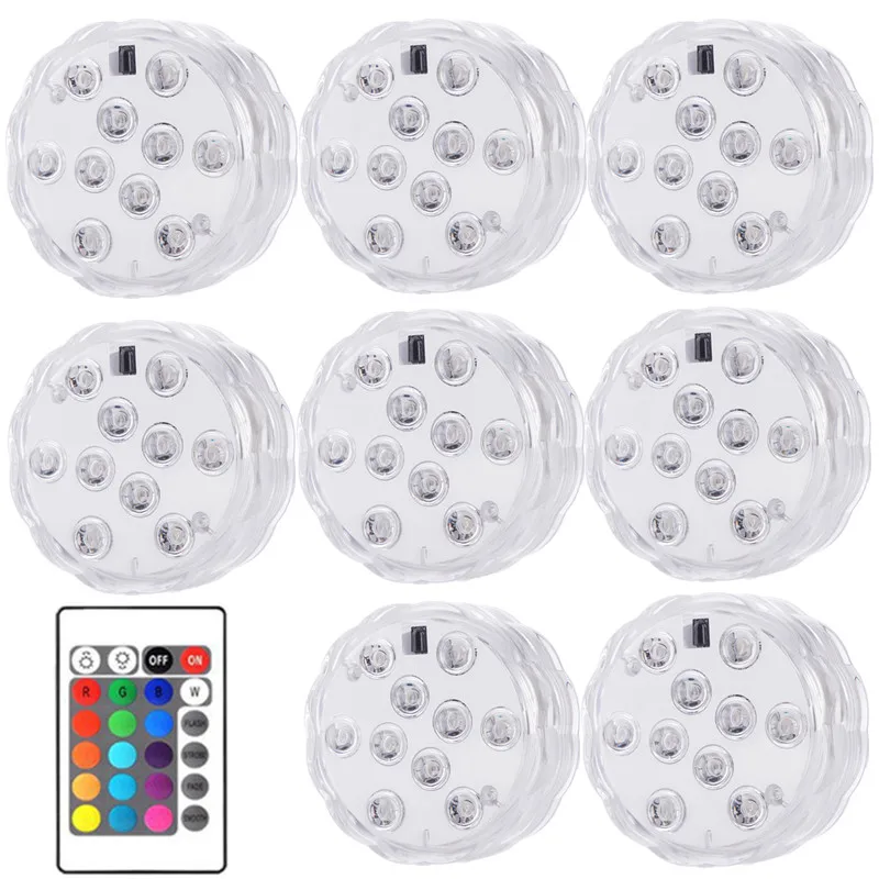 

10 Led Remote Controlled RGB Submersible Light Battery Operated Underwater Night Lamp Outdoor Vase Bowl Garden Party Decoration