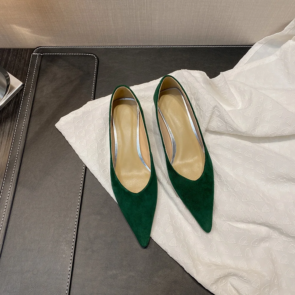 

2022 Spring Women Genuine Leather Green Flats Casual Kid Suede Shoes Slip-On Penny Loafers Autumn Ladies Lazy Shoes