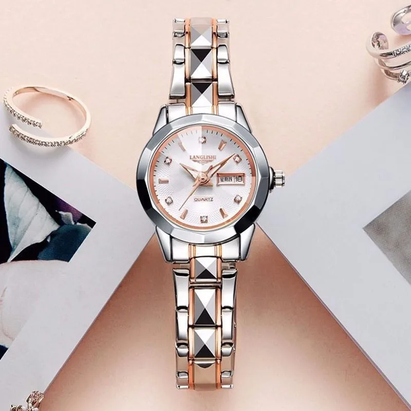 Trendy Double Calendar Double Butterfly Buckle Waterproof Night Glow Women's Watch As A Gift For Best Friends And Relatives