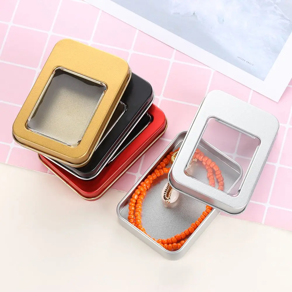 

Rectangular Candy Coin Earrings Jewelry Metal Tin Can Box Dampproof Containers Storage Boxes