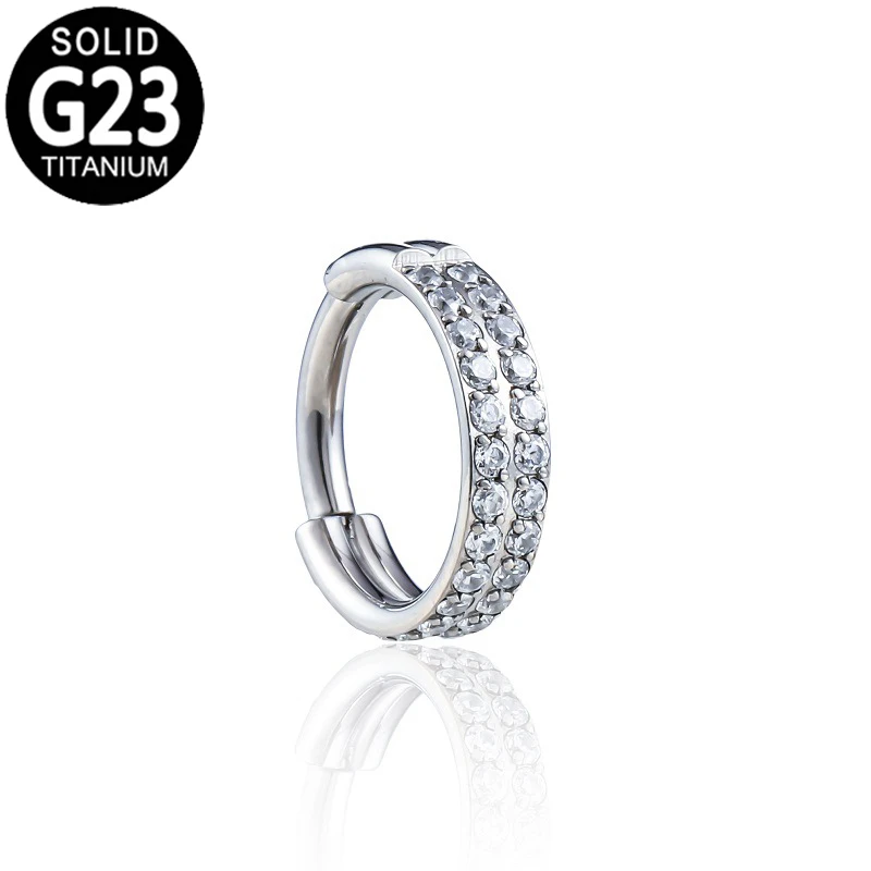 

Nose Ring Titanium G23 Double Row Zircon Septum Clicker Helix Earring Ear Tragus Cartilage Daith Piercing Hinged Segment Jewelry