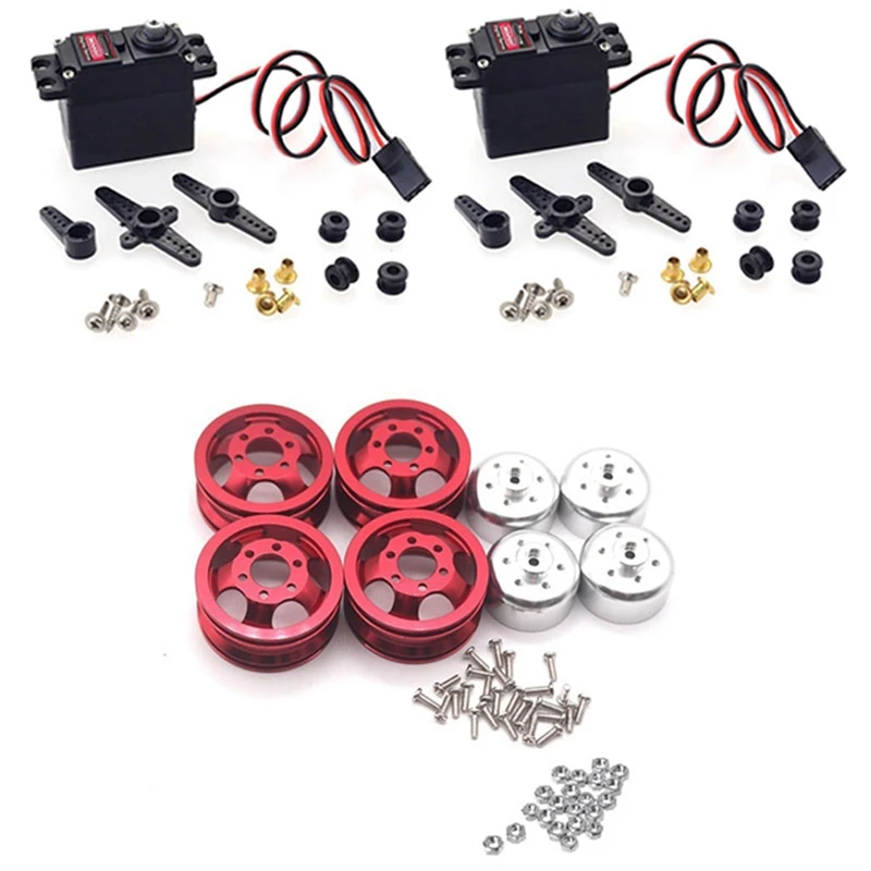 

1Set Metal Wheel Rim Kit Wheel Hub For WPL B1 B-1 B14 B-14 & 2Pcs M0200 20G Analog Gear Servo For 1/16 1/14 1/12 ZD