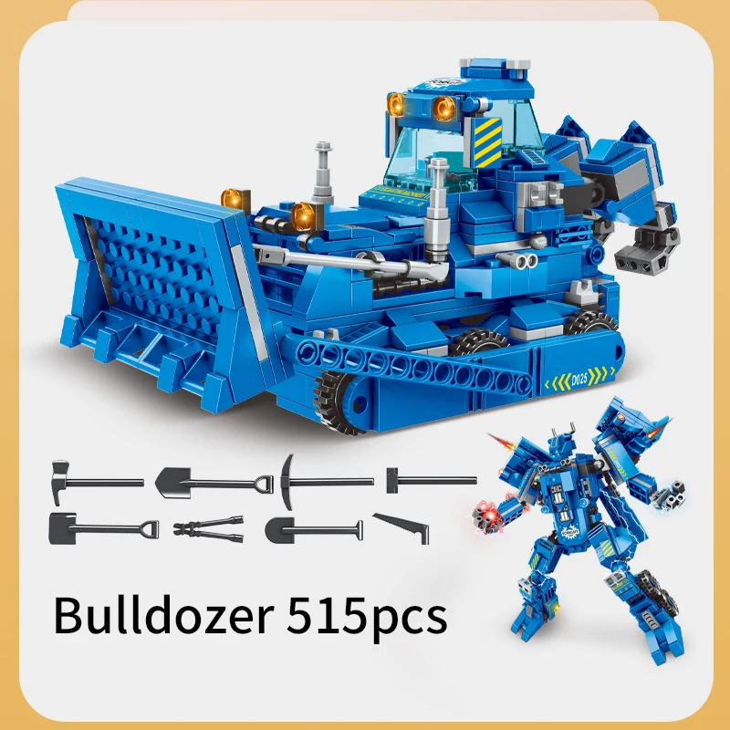 525 шт. городской робот-трансформер 2 в 1 бульдозер грузовик автомобиль кирпичи