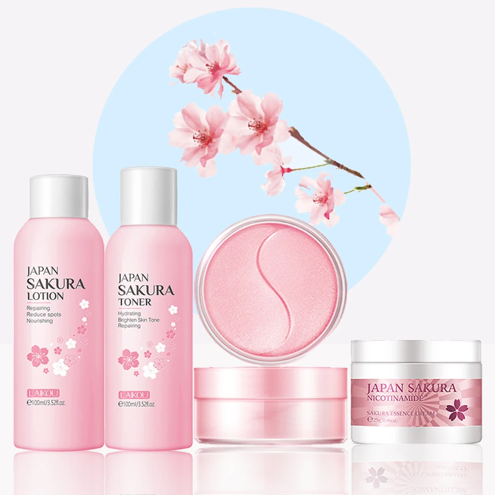 

Facial Skin Care Set Cherry Blossom Rejuvenating Eye Mask Lighten Fine Lines Improve Dullness Face Care Moisturizing Essence Car