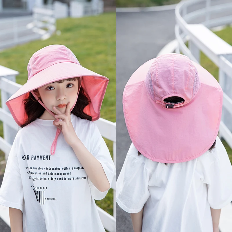 Children Summer Sun Visor Hat Unisex Outdoor Play Sun Protection Cap Boy Solid Breathable Quick Drying Shawl Sunscreen Girls Hat