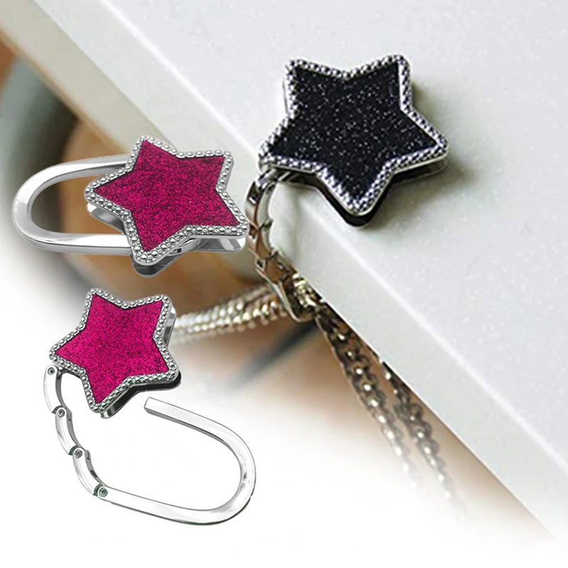 

Bag Hook Shiny Folding Zinc Alloy Rhinestone Crown Star Table Edge Handbag Hanger For Home Keychain Cute Bag Pendant