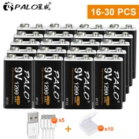 palo 12 30pcs 9v rechargeable battery 1200mah lithium li ion crown 9 volt 6f22 9v battery for ktv microphone metal detector