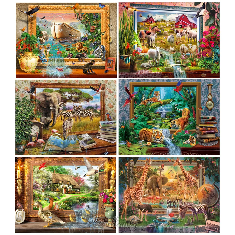 

5d Diamond Painting New Arrival Animal Homeland Mosaic Embroidery Tiger Elephant Giraffe Diy Cross Stitch Kits Home Decor AA3958