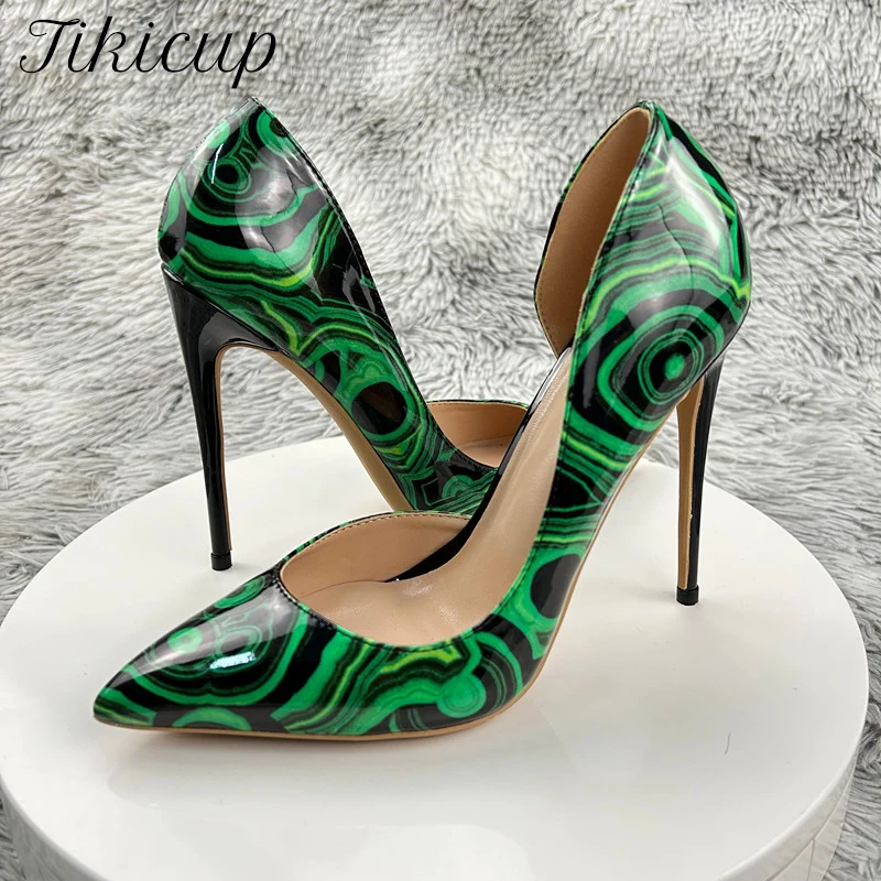 

Tikicup Green Floral Print Women Pointy Toe D'Orsay High Heel Shoes Fashion Formal Dress Slip On Stiletto Pumps Plus Size 33-46